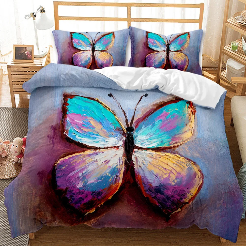 Butterfly Duvet Cover King/Queen Size,Beautiful Blue Shiny Butterflies Print Soft Bedding Set for Kids Teens Girls,2 Pillowcases