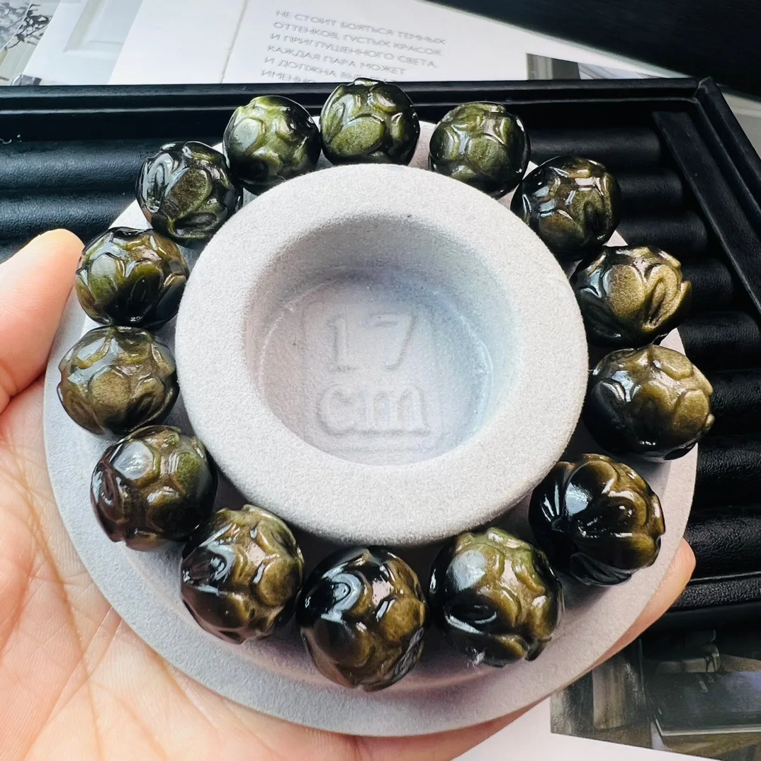 

Fengbaowu Natural Gold Obsidian Lotus Beads Jewelry Making For Pendant Bracelet Earring Reiki Healing Stone DIY Accessories