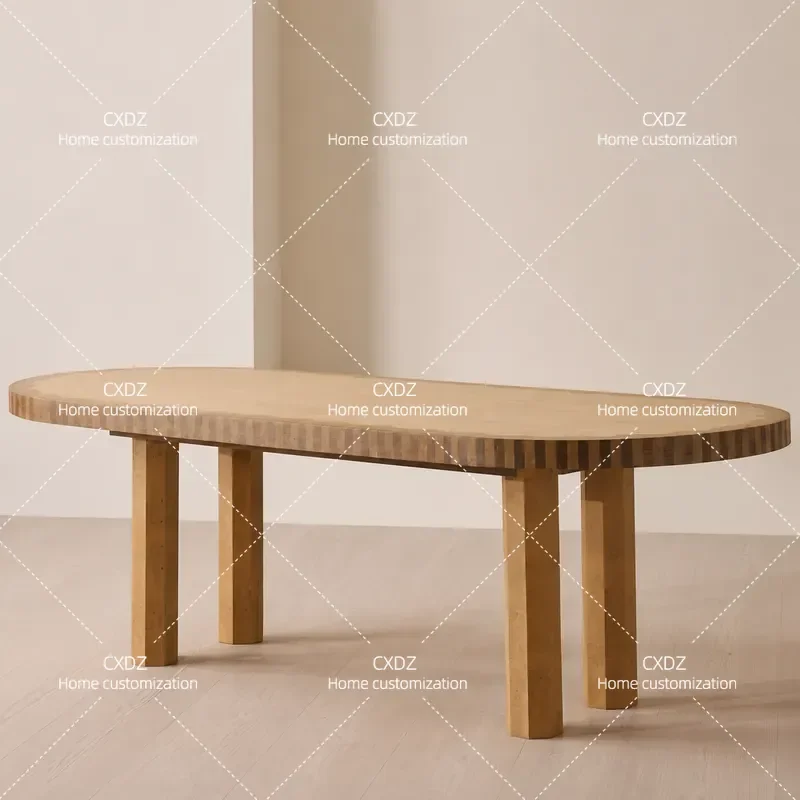 Medieval Light Luxury Oval Solid Wood Dining Table Log Color Wood Grain for Home Living Room High End Aesthetic Furniture