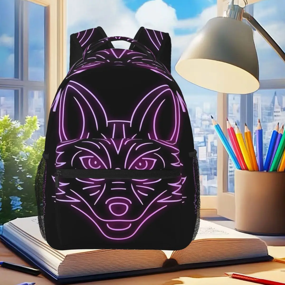

Neon Fox Outline Student Backpack School Bag Hiking Travel Daypack for Men Women Fashion Bookbag Shoulder Bags