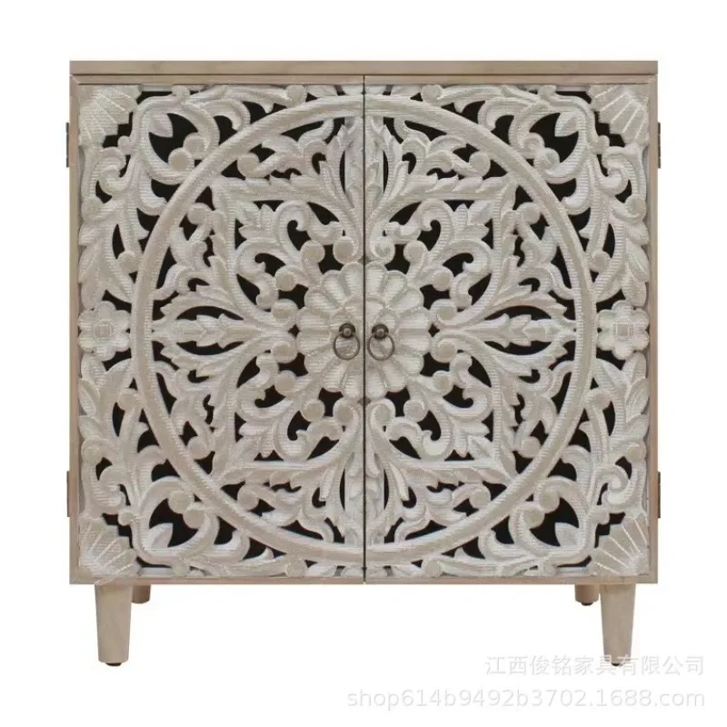 

Luxury style exquisite design 2 doors flower carving cabinet wood 2 doors sideboard cabinet natural color carving