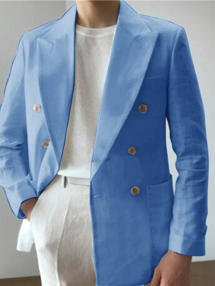 Terno casual masculino trespassado lapela tecido linho, melhor blazer de casamento, terno da moda