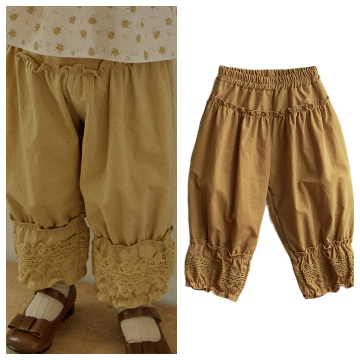 Kids Girls Pants 2024 New Korean Children Toddler Girls Cute Lace Loose Casual Wide-leg Pants