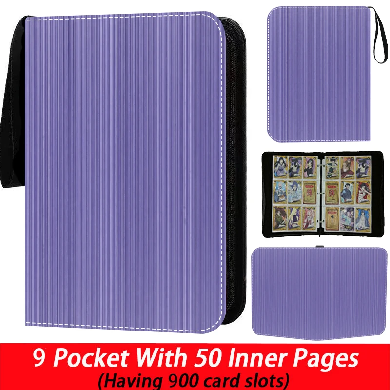 

Полосатый аниме большой емкости, переплет для карт, вмещает 400/900 шт., коллекционер для карточек на молнии с 50 внутренними страницами