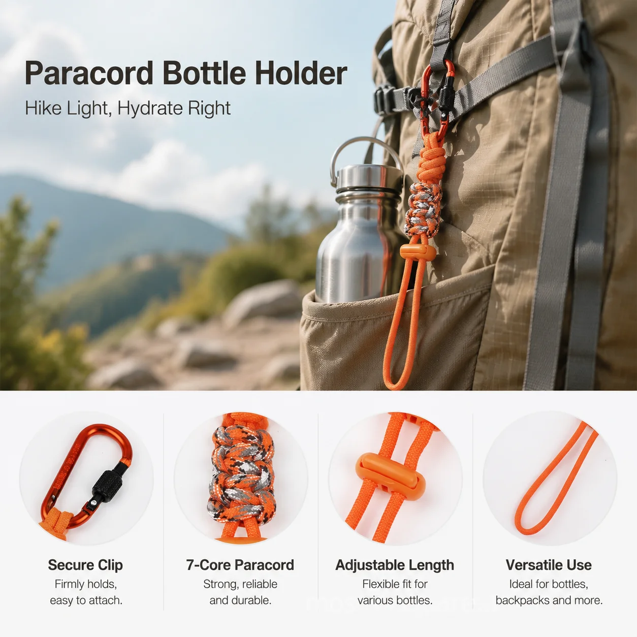 Nylon Paracord Water Bottle Clip Carabiner High Strength Durable Carabiner Hook For Hiking Camping Climbing Cycling Use