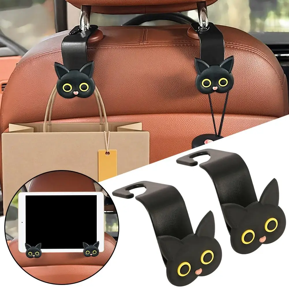 2pcs Adorable 3D Cartoon Cat Car Seat Headrest Hooks - Universal Vehicle Storage Organizer For Handbags,Purses Coats Cute Y8A7