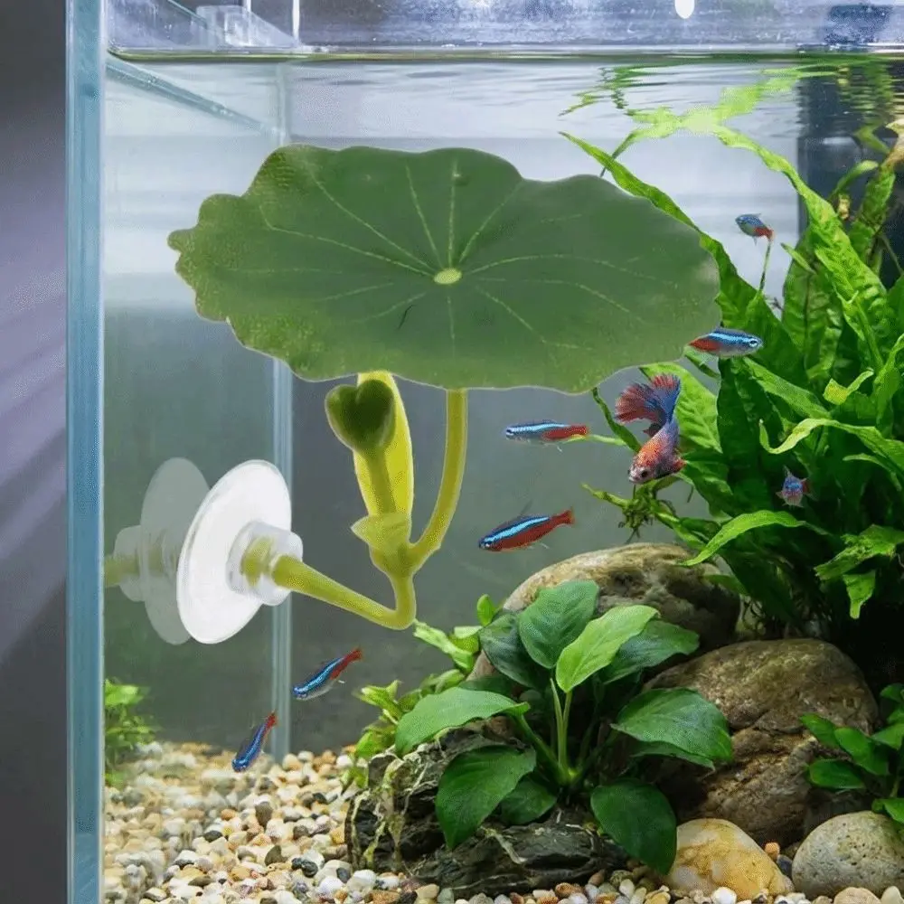 Simulated Lotus Leaves Fighting Fish Resting Leaves with Suction Cup Plastic Fish Hammock Artificial Fake Plant