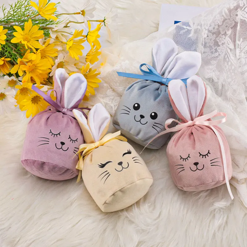 12/24/36Pcs Easter Bunny Bags,Cute Rabbit Gift Bags,Velvet Valentine's Day Chocolate Candy Bags,Wedding Party Jewelry Organizer