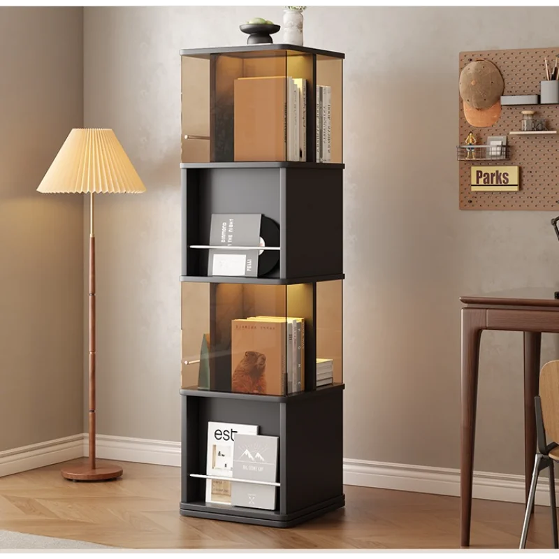 360° Rotating Corner Bookshelf with Drawers Vintage Home Furniture Storage Cabinet for Living Room Display Shelf  Bookcase