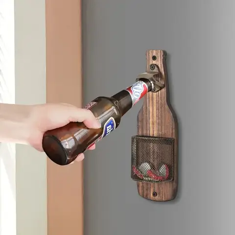 New 1PC Wooden Beer Bottle Opener Wall Mounted Bottle Cap Storage Box Bar Counter Pendant Decoration Wall Mounted Bottle Opener