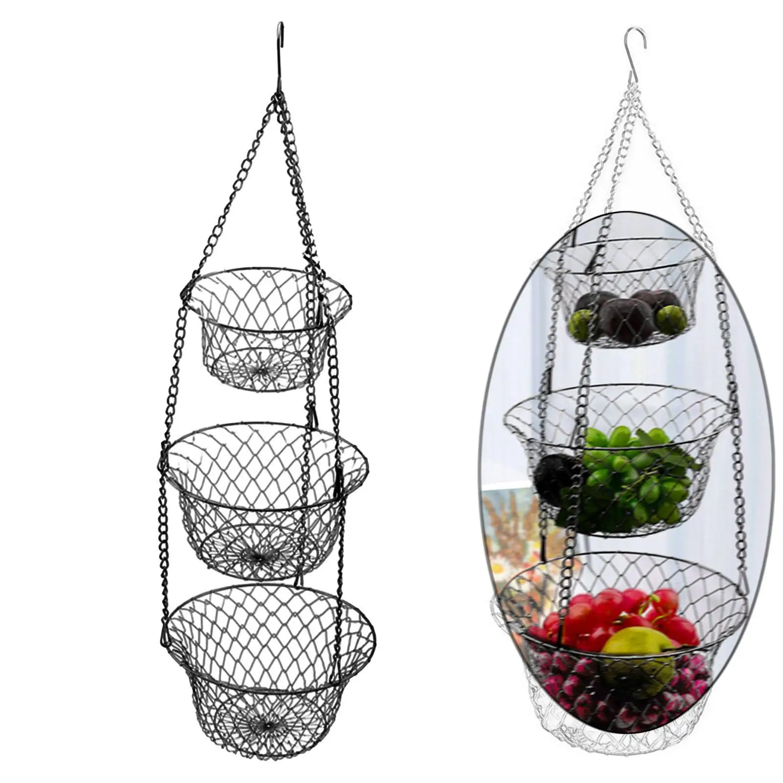 

Three Tier Hanging Fruit Basket Multifunction Storage Rack Flowers Basket for Restaurant Birthday Gift Supermarket Farmhouse