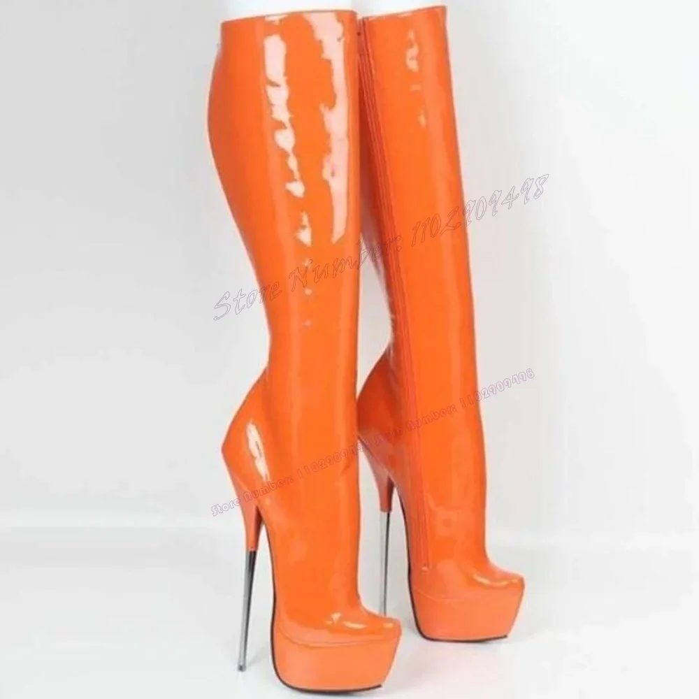 

Orange Metal Heels Platform Boots Pointed Toe Shoes for Women Extreme Thin High Heels Sexy Lady Shoes 2023 Zapatos Para Mujere