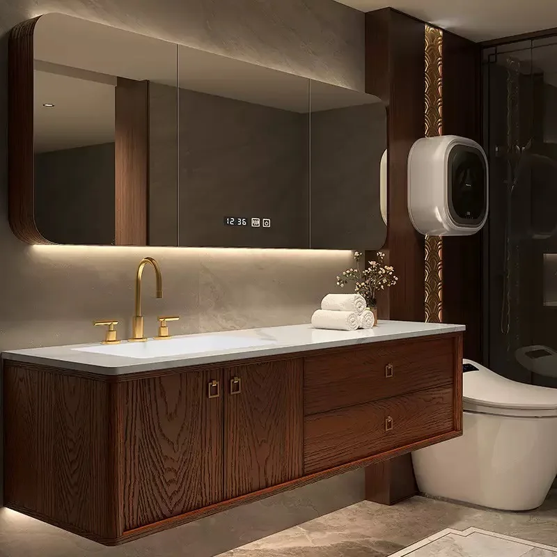 Wooden Bathroom Furniture Vanity Bathroom Cabinet with Quartz Stone Countertop