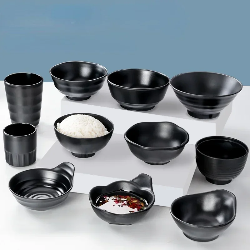 Japanese Style A5 Melamine Black Bowl Frosted Noodles Hot Pot Seasoning Mini Bowl Noodle Hotel Tableware Ramen Rice Soup Bowl