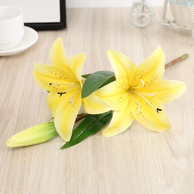 3 köpfe Künstliche Blumen Lily Real Touch Gefälschte Blumen für Hochzeit Home Party Garten Büro Dekoration Kunststoff Lily Faux Blumen – Detail 8