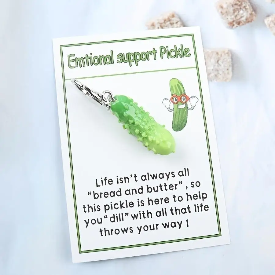 1/5/10/20/50/100pcs Emotional Support Pickle Keychain with Inspirational Quote Card, Novelty Resin Cucumber Charm, Paper Pocket