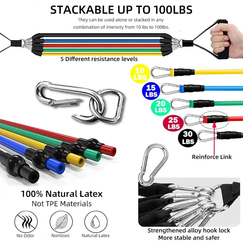 Set of Expanders 11 In 1 Fitness Elastic Bands Trainer For Body Arms Legs Horizontal Bar Sports Harness Rubber Resistance Bands