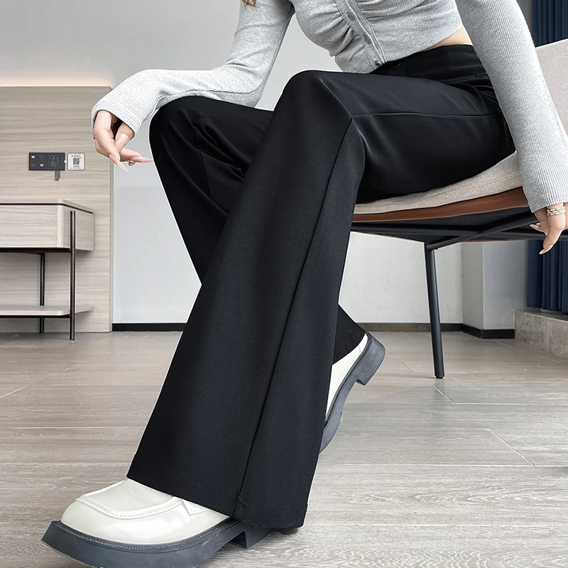 Bla ارتفاع الخصر سليم صالح متوهج السراويل النسائية الخريف الشتاء جديد Sle طويل مستقيم نسخة ضيقة دعوى السراويل لباس غير رسمي