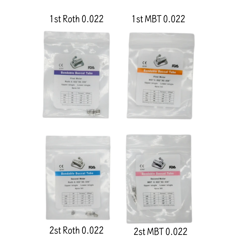 5Set/20Pcs Dental Orthodontic Bondable Buccal Tubes for 1st/2nd Molar Monoblock Single Tube Roth/MBT 0.022 Dentistry Instrument