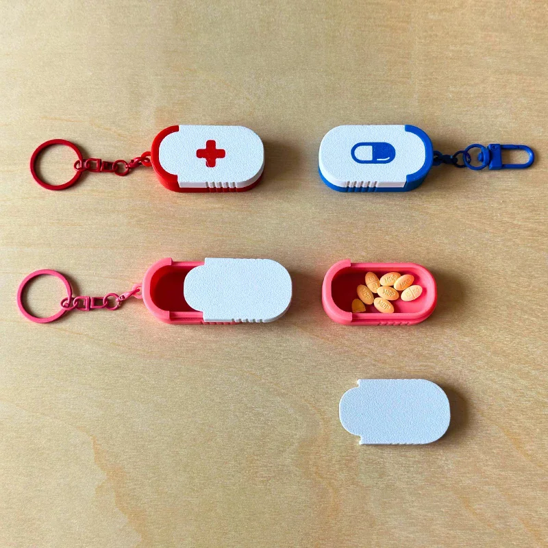 Mini Sliding Pill Box Keychain Medication Organizer Multiple Compartments Travel Pill Organizer Portable Pill Pod Tablet Case