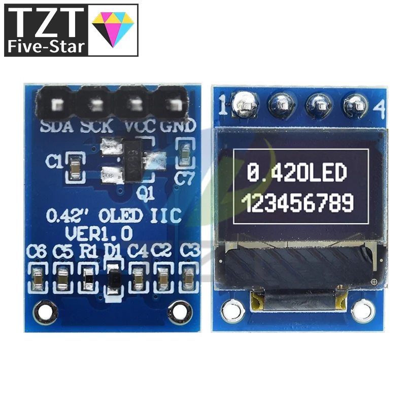 0.42" 0.42 Inch White OLED Display LCD Module 72X40 Serial Screen White Color I2C IIC/SPI Interface SSD1306 72*40 For Arduino