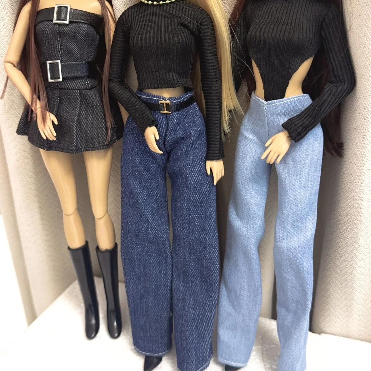 Muñeca de princesa de moda europea de 30cm, falda vaquera de una pieza para Spice Girl, Top negro + pantalón de pierna ancha, conjunto de juguete para jugar a las casitas para niños
