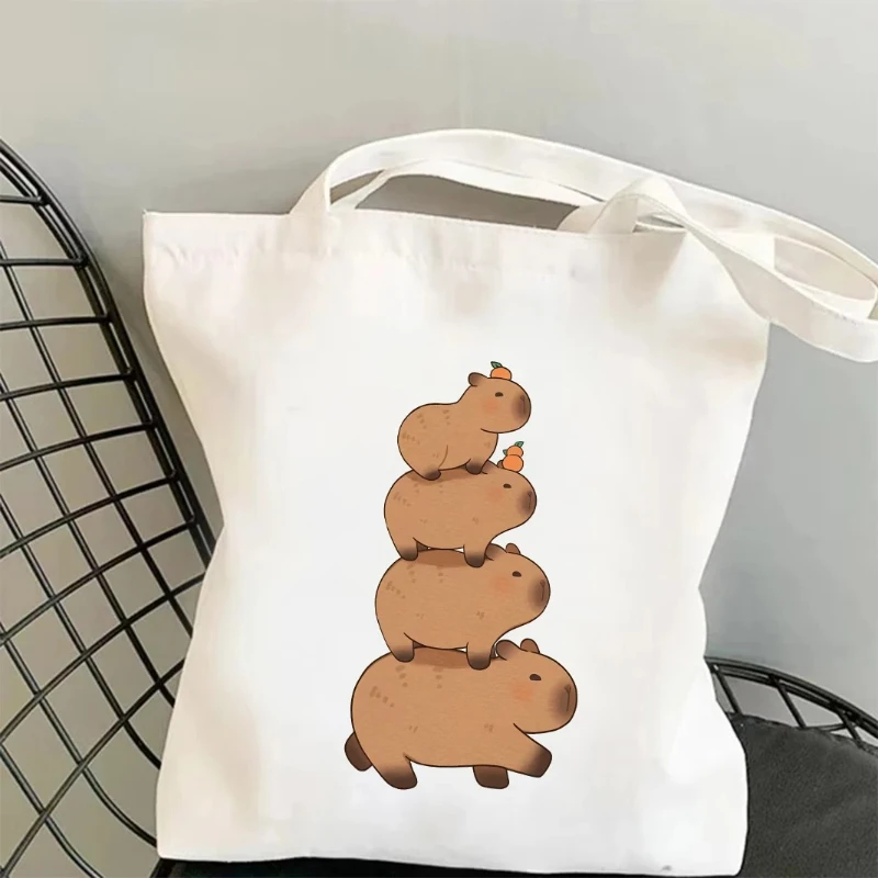 

Funny Capybara Stacking Pattern Yoga Tote Bag Large Durable Cotton Canvas Bag for Workouts Shopping Trendy Casual Use