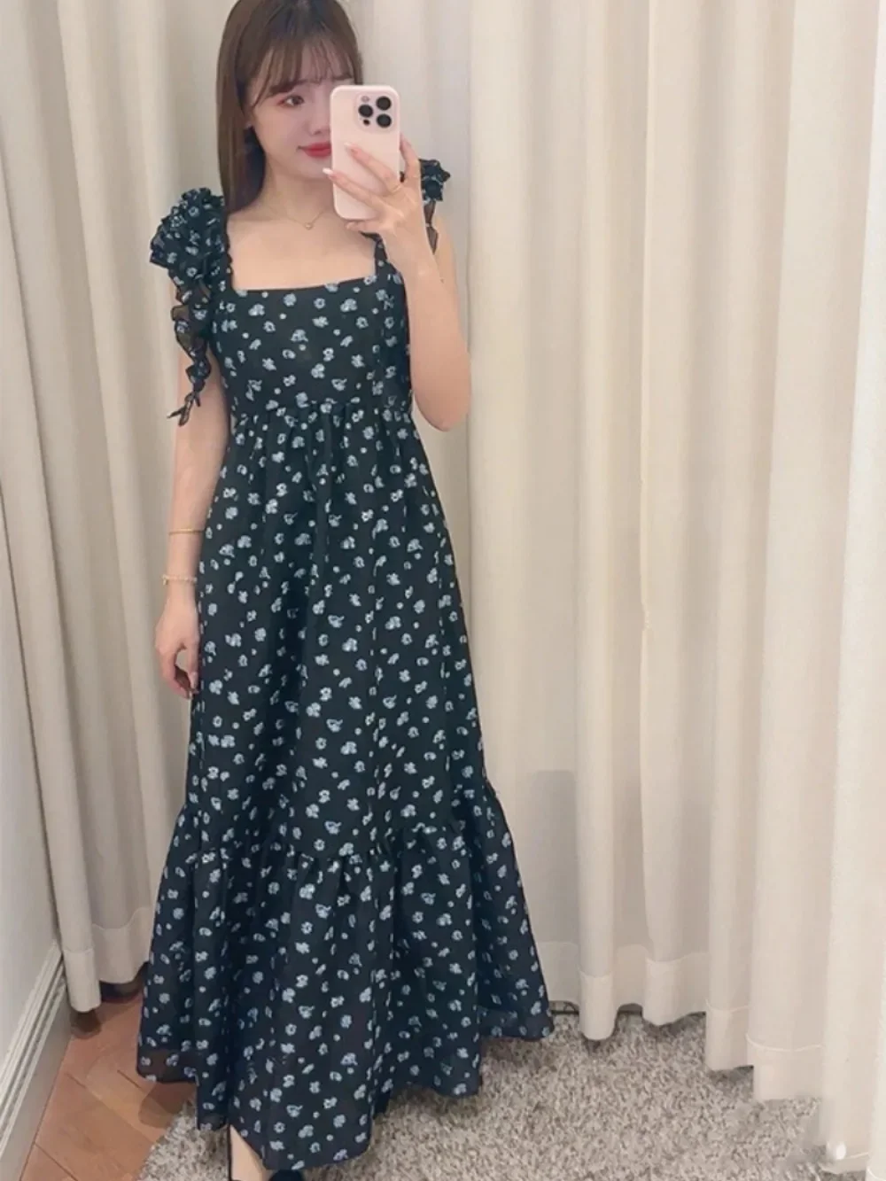 Kuzuwata Love Sleeveless Collarless Bow Dress Slim Fit Print Off Shoulder Elegant Vestidos Japan Sling Big Swing Ball Gown Robe