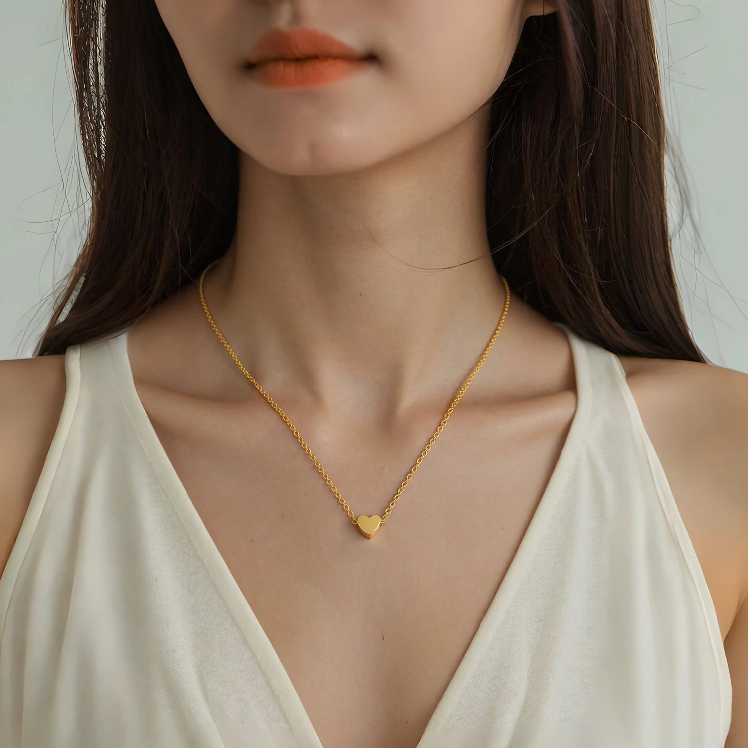 Polished Heart Pendant Necklace, Waterproof 18K Gold Plated Stainless Steel, Classic Jewelry for Women Hypoallergenic Moon Star