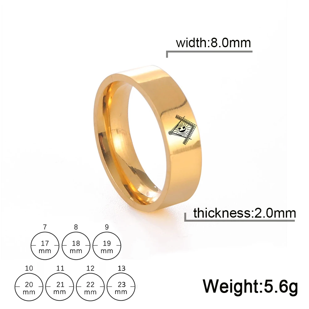 Men Freemason Ring Titanium 304L Stainless Steel Masonic Symbol Rings Gold Black Color Freemasonry Knights Templar Jewelry Gift images - 6