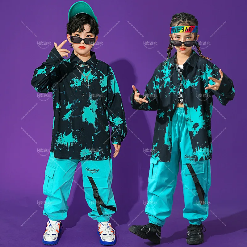 Primavera bambini Tie Dye camicia manica lunga Top Cargo pantaloni Cool Dance Suit bambini ragazza ragazzi Hip Hop Street Clothes adolescenti tuta