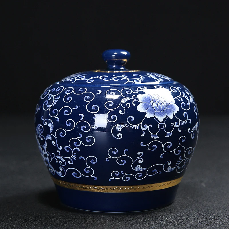 Blue and white porcelain tea caddy ceramic airtight jar with lid storage household box general holiday gift