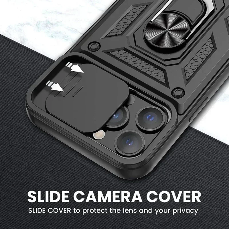 Cases For iPhone 17 16 16e 15 14 13 12 11 Pro Max Plus Mini XR 8 Plus SE Shockproof Armor Slide Camera Lens Protection Cover