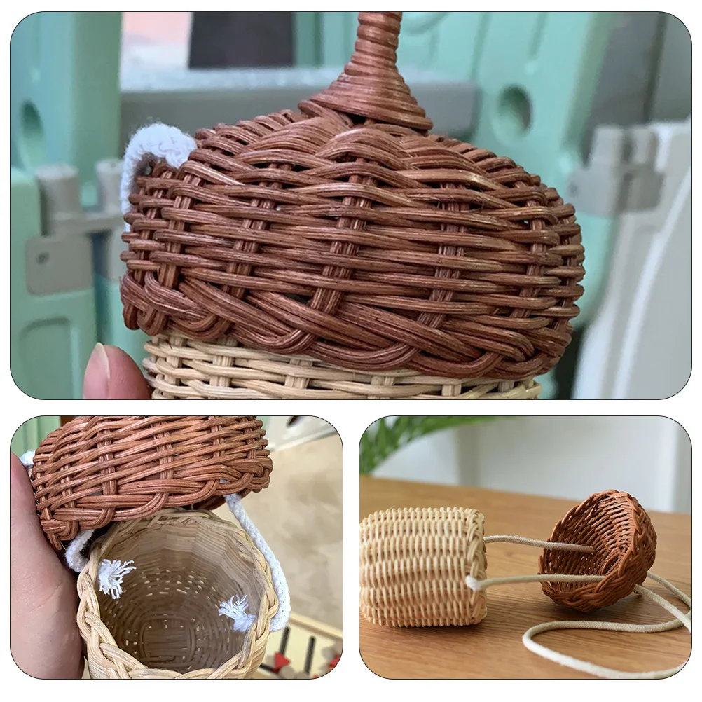 

1Pcs Mini Rattan Bag Basket Shaped Natural Woven Handheld Crossbody Bag Children Photography Prop Photo Props for Kids