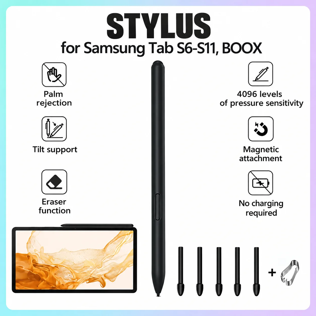 Tablike Magnetic EMR Stylus Pen for Samsung Galaxy Tab S6-S11 Ultra/Remarkable 2 Stylus Pencil with Eraser 4096 Pressure Levels