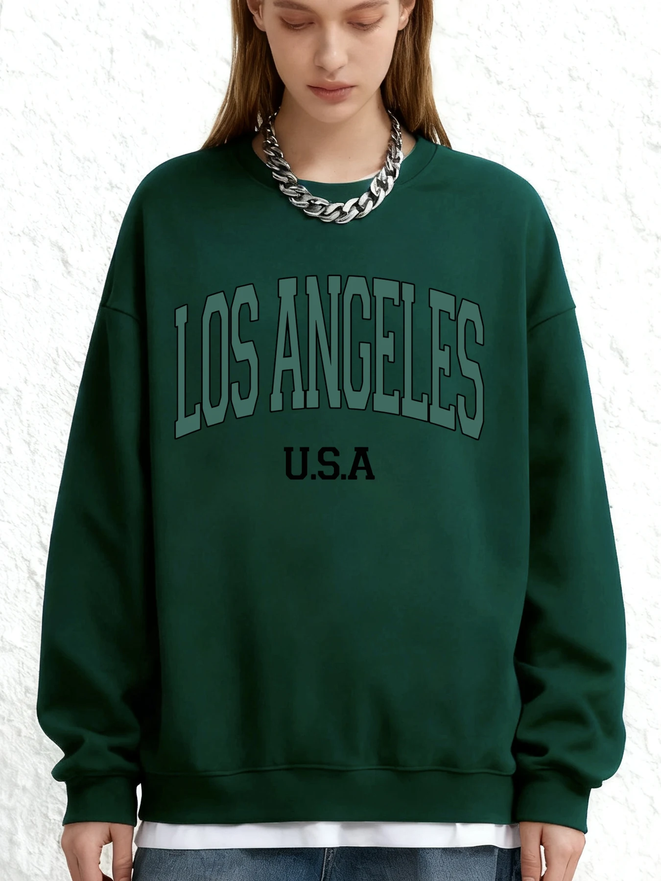 لوس أنجلوس الولايات المتحدة الأمريكية تصميم الرسالة الخريف المرأة الشارع موضة البلوز Crewneck ملابس كبيرة الحجم ملابس رياضية الهيب هوب غير رسمية #3