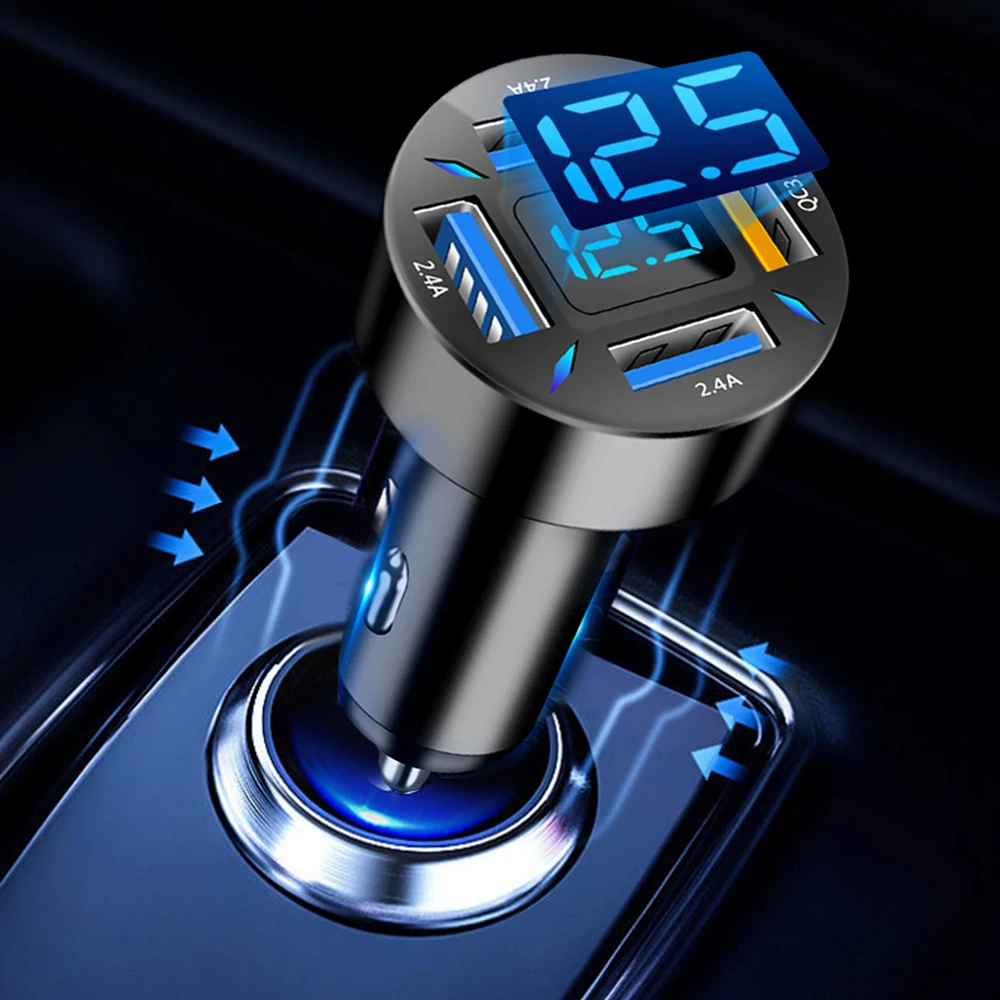 Автомобильное зарядное устройство 66 Вт 4 в 1, быстрая зарядка PD QC3.0 с вольтметром, розеткой прикуривателя, адаптер питания для iPhone11 12 Samsung Xiaomi