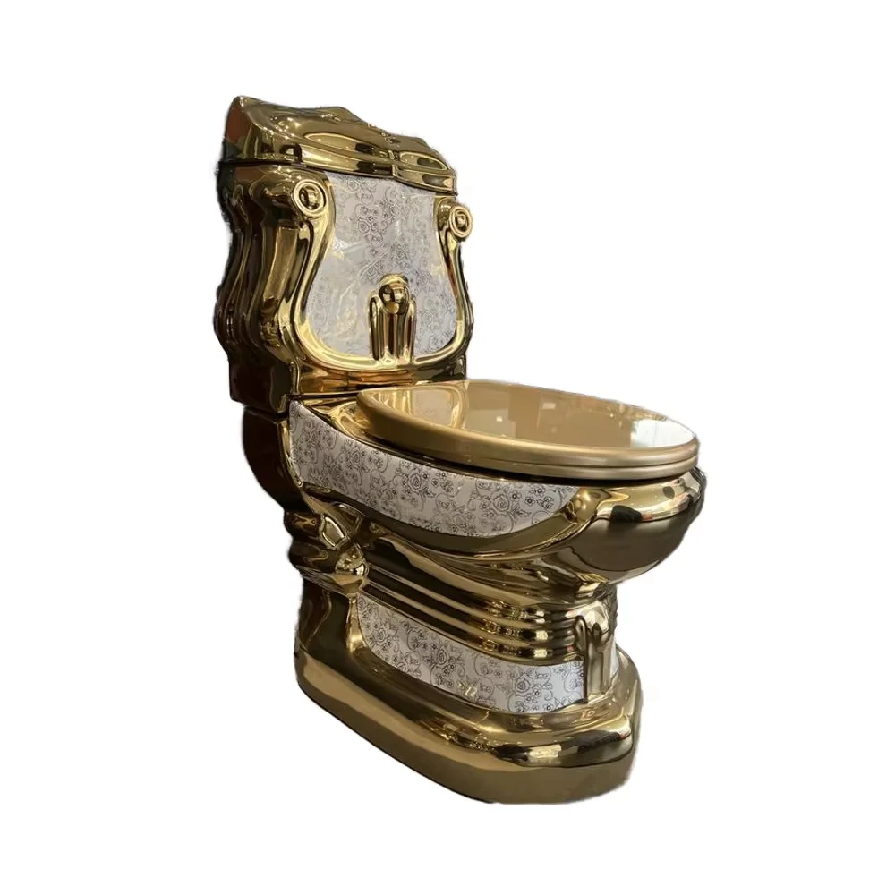 Chaozhou factory traditional two-piece gold ceramic toilet set durable design style bathroom toilet
