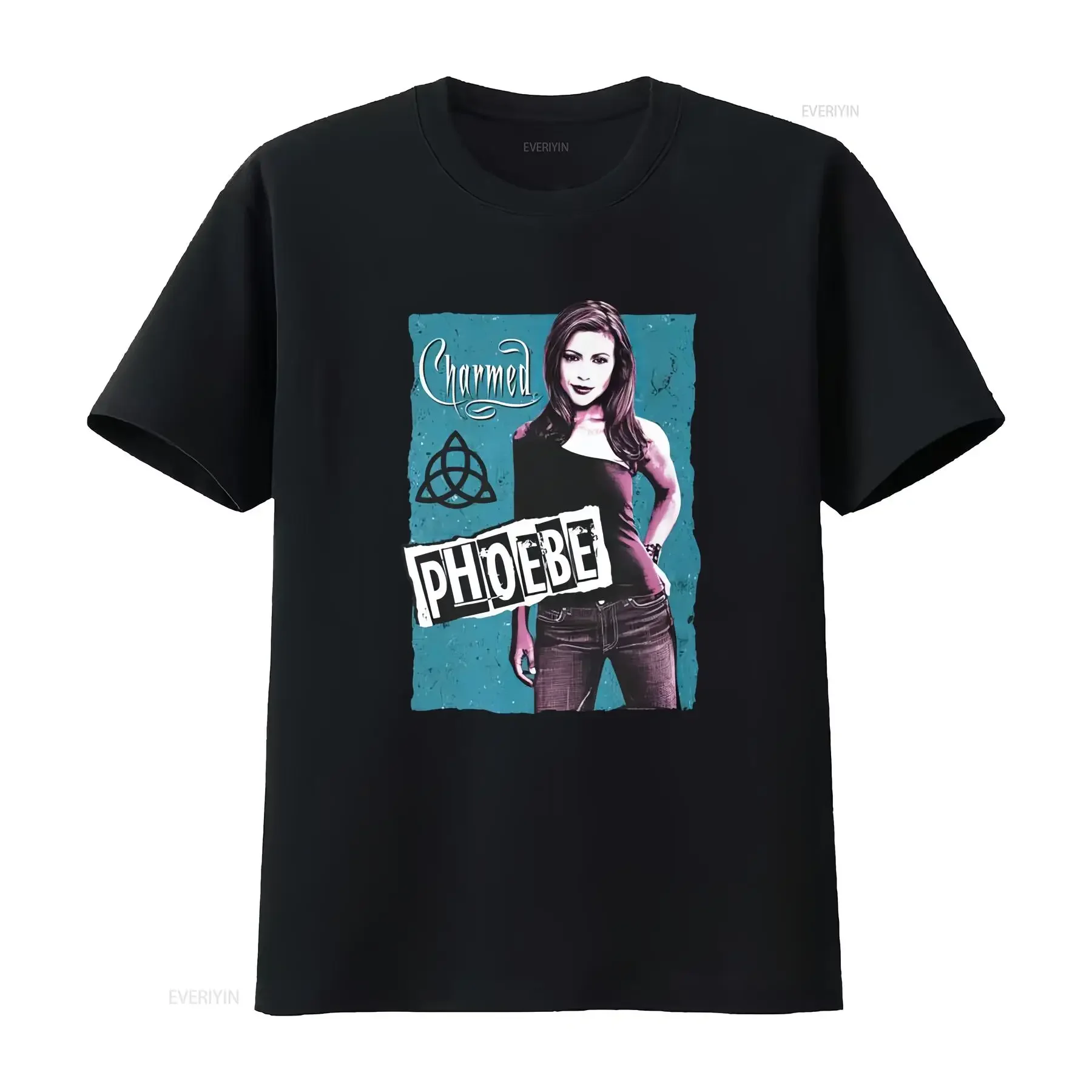 Charmed Phoebe Contrast Black Front Print Adult  T Shirt vintage Washed designer clothes Stretched streetwear Casual
