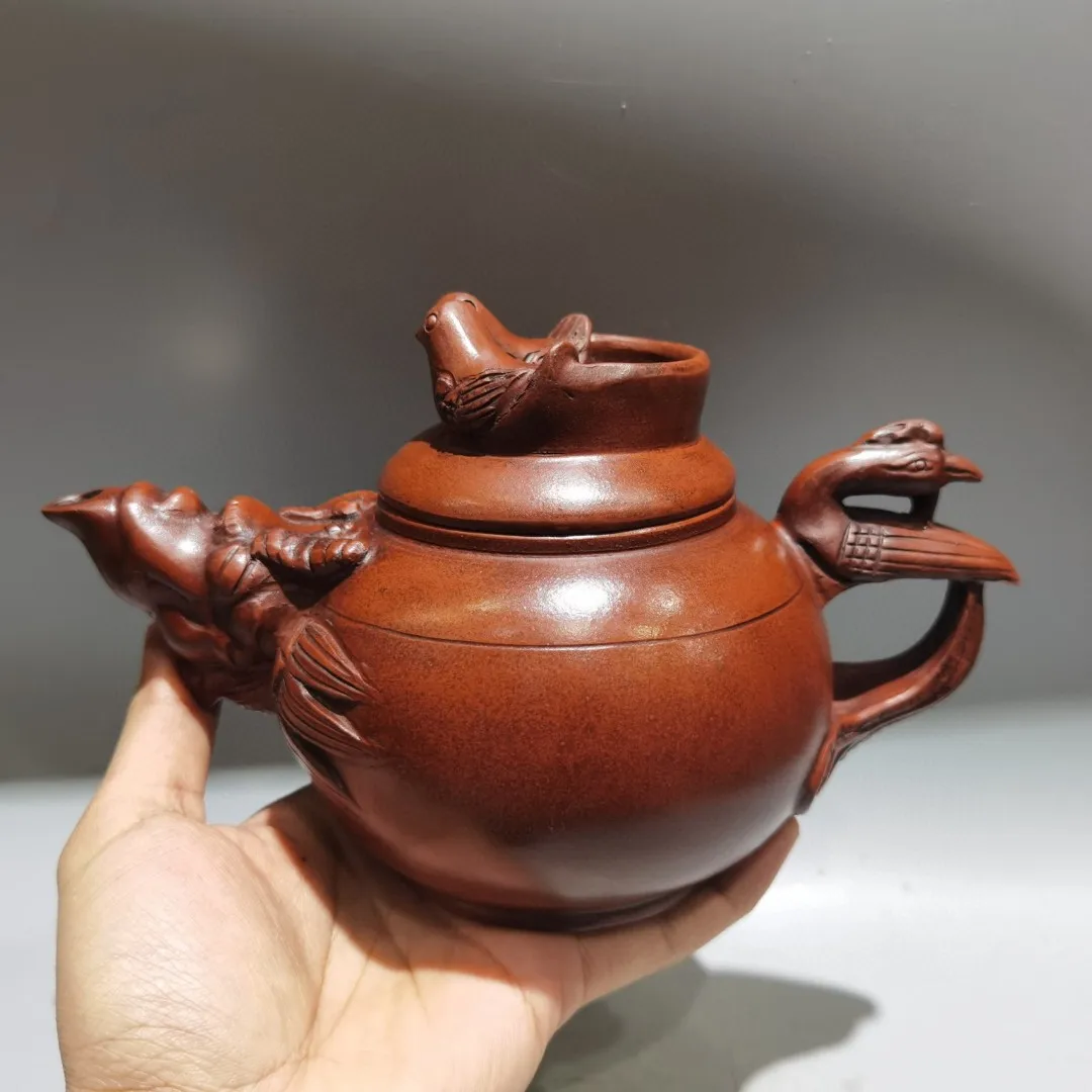 

9"Chinese Yixing Purple Clay Teapot Dragon Mouth Pot Phoenix handle Kettle Teapot Teapot Pot Tea Maker Amass wealth Ornaments