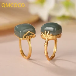 QMCOCO Silver Color Retro Design Square Stone Ring Fashion Geometric Woman Ring 2022 Chinese Style Open Adjustable Ring