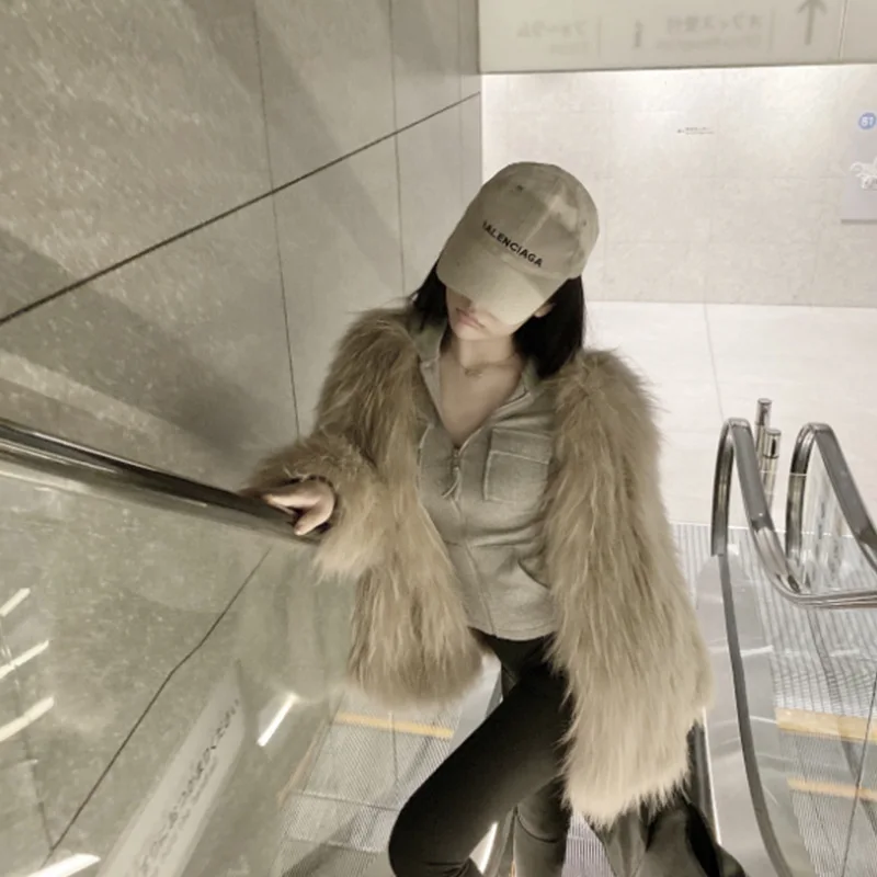 2022 Autumn and Winter New Imitation Raccoon Hair Haining Fur Coat Women's Medium and Long Fox Hair Loose Mink Velvet Coat