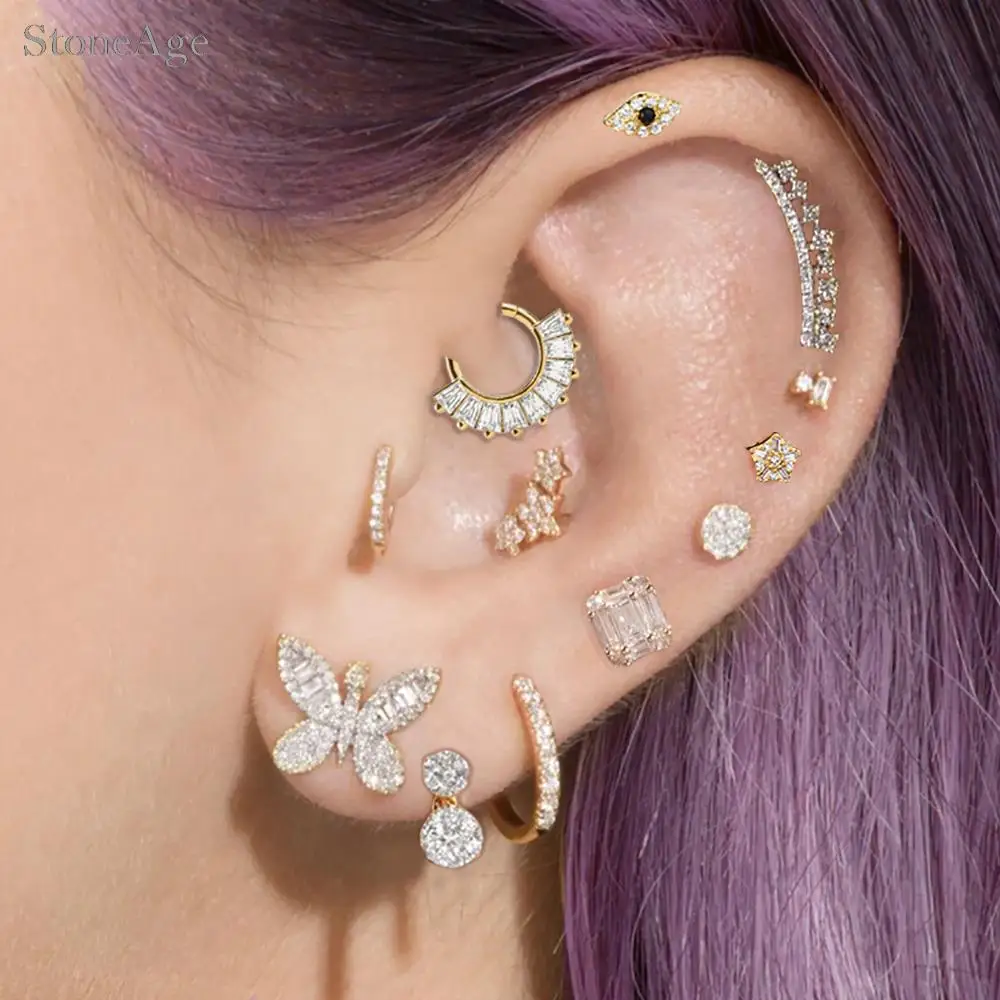 1 Stück Kristall-Schmetterling Daith-Piercing Ohrknorpel-Ohrringe für Frauen Edelstahl Schraub-Helix-Ohrstecker Ohrschmuck – Detail 1