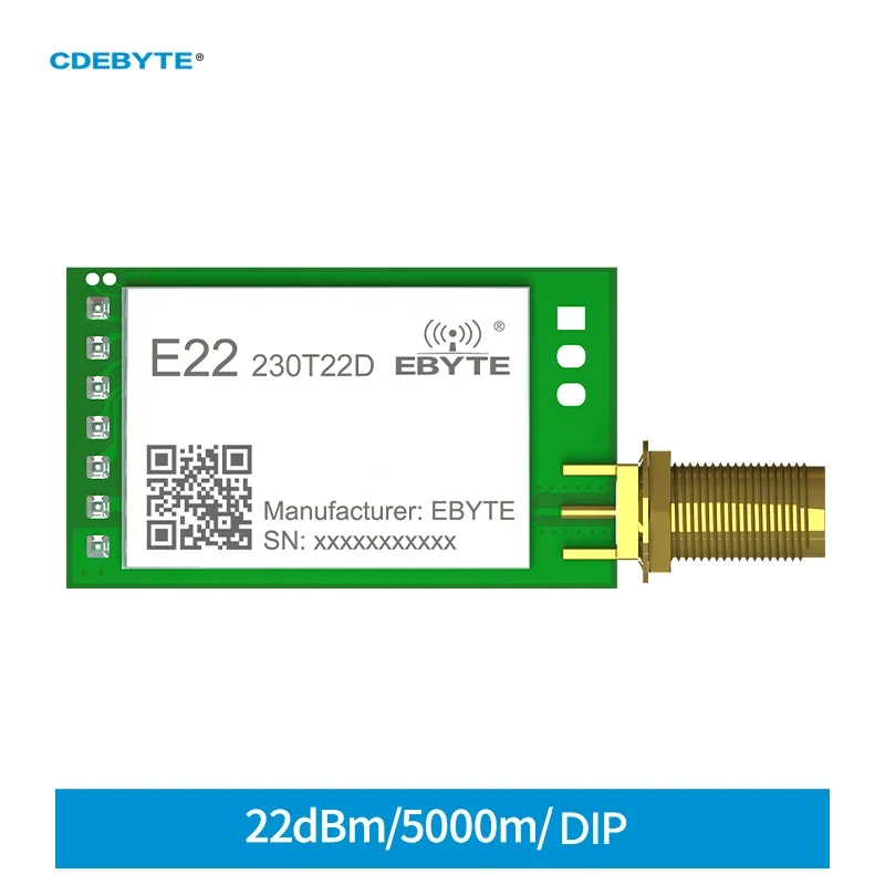 

LoRa Wireless Module CDEBYTE E22-230T22D 22dBm Low Power Consumption Long Distance 5km 220-236MHz SMA-K DIP LoRa Module