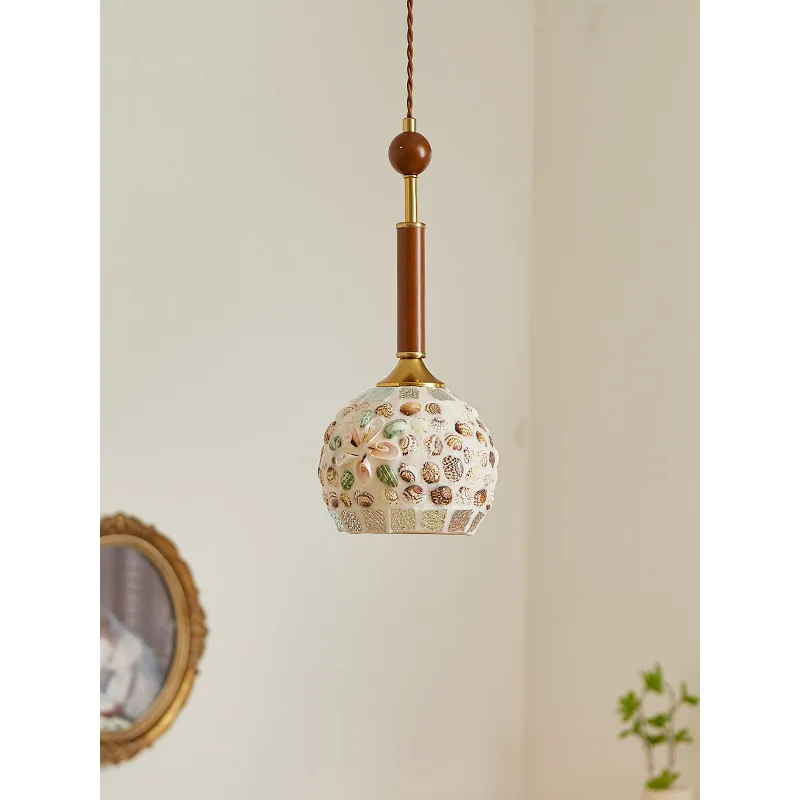 

French retro stained glass bedroom chandelier creative shell retro homestay restaurant bar bedside