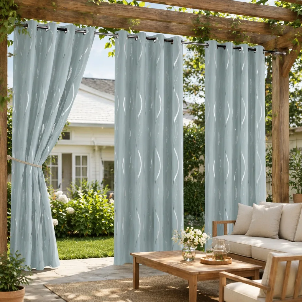 

Modern Silver Wave Foil Blackout Curtains 4 Panels Decorative Window Panels Grommet Top Thermal Insulated Room Darkening Drapes