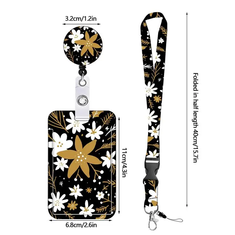 Держатель для удостоверения личности Держатель для карт с цветочным принтом Защитная сумка с выдвижным зажимом для ремня на катушке Многоцелевая защита для бейджа с