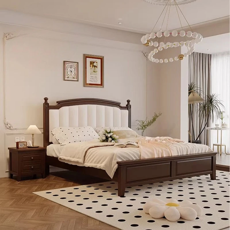 Wooden Double Bed Loft Frame Simple European Modern Sleeping Safe Bed Girls Space Saving Letto Matrimoniale Salon Furniture