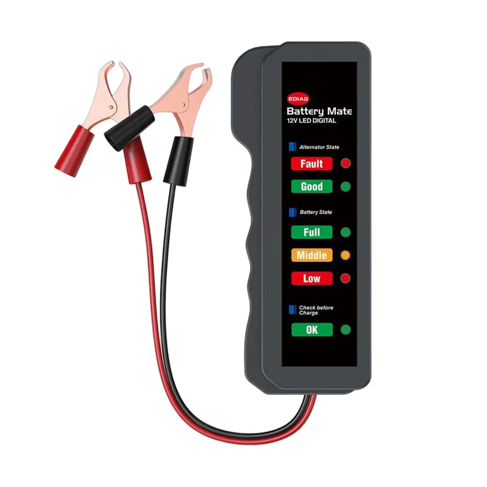 

12V Auto Battery Tester Digital Electronic Alternator Tester 6 LED Display Mini for Car Motorcycle Trucks for Automotive Vehicle