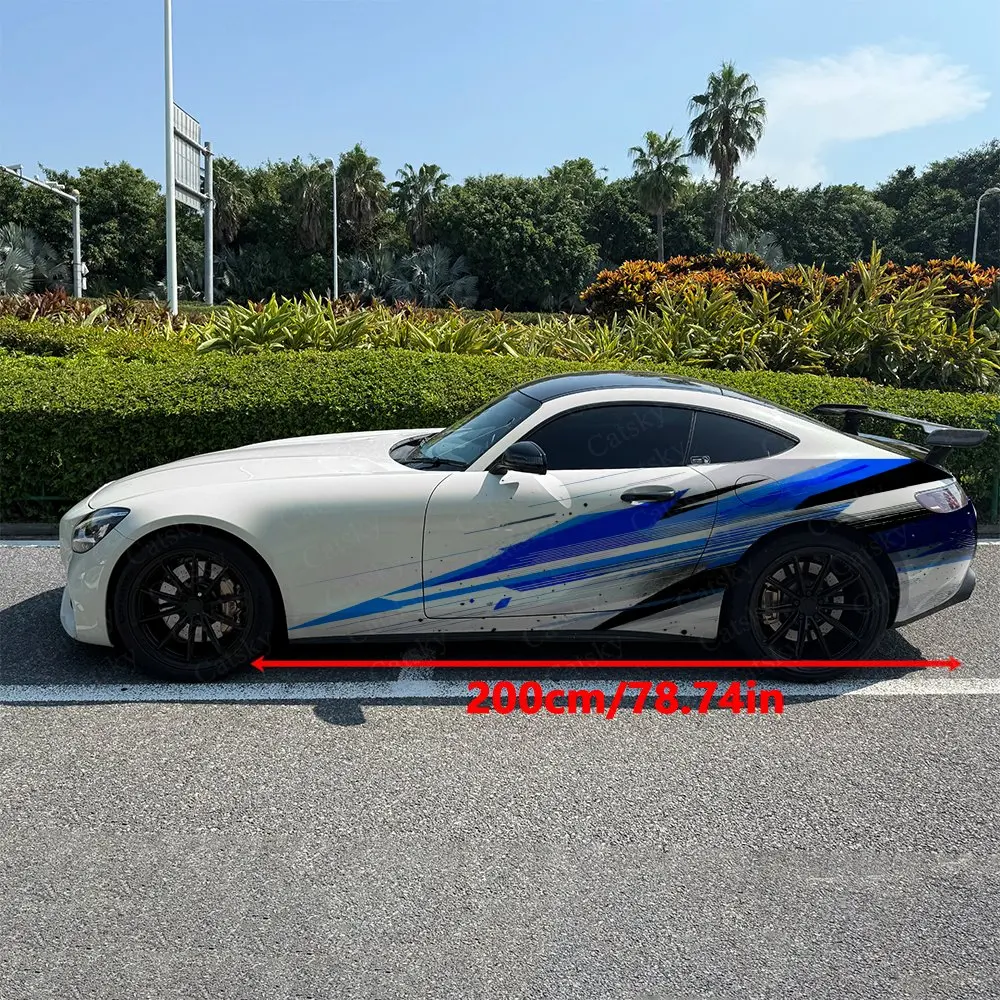 2pcs Racing Style Gradient Sawtooth Shape Car Side Wrap, Self-Adhesive PVC Waterproof & Scratch-Resistant Sticker, Car Accessory